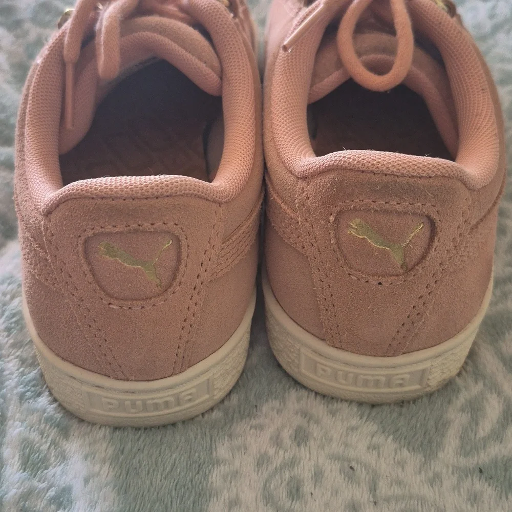 Puma Pink Suede Low-Top Sneakers with Gold Accents